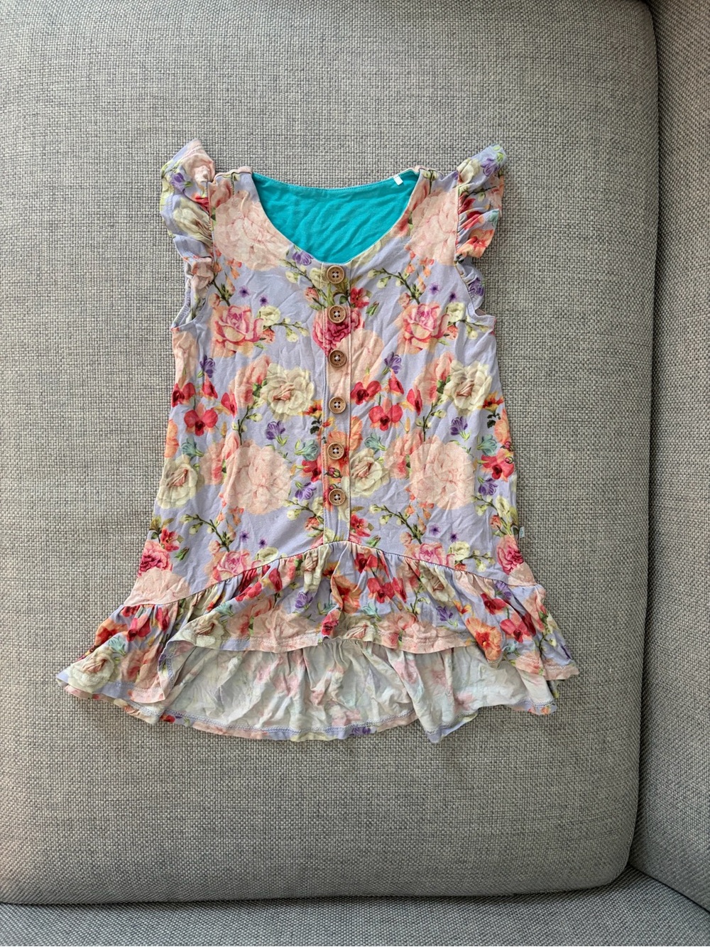 Posh Peanut Bellami Cap Sleeve Henley Ruffled Hi Low Dress, 2T